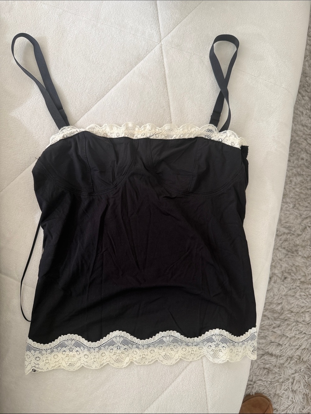 Black Lace-Trim Cami Tank with Cream Lace Accents